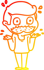 warm gradient line drawing of a cartoon man with mustache shocked