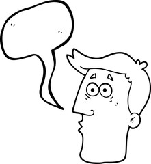 freehand drawn speech bubble cartoon male face