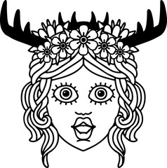 Black and White Tattoo linework Style human druid character face