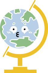 flat color retro cartoon of a globe of the world