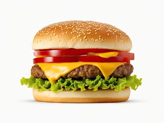 Classic cheeseburger isolated on white background, ai generative