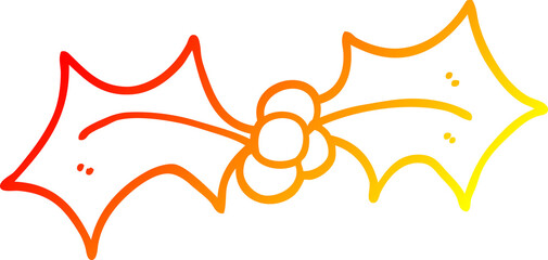 warm gradient line drawing of a cartoon xmas holly