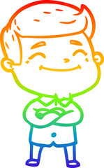 rainbow gradient line drawing of a happy cartoon man