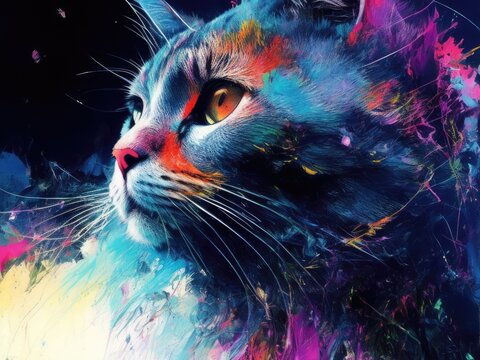 Art painting Acrylic color cat , meaow , Meaowing, ai generative