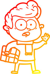 warm gradient line drawing of a cartoon staring man