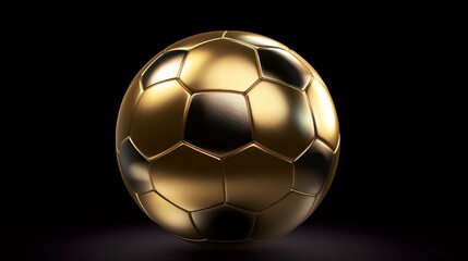 Vector golden soccer ball. Gold football ball on a black background. Generative AI