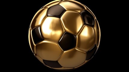 Naklejka premium Vector golden soccer ball. Gold football ball on a black background. Generative AI