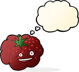 cartoon happy tomato with thought bubble