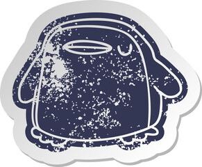 distressed old cartoon sticker kawaii of a cute penguin