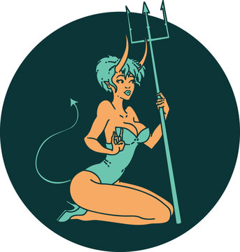 iconic tattoo style image of a pinup devil girl