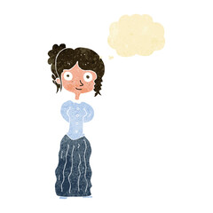 cartoon happy woman with thought bubble