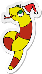 hand drawn christmas sticker cartoon of kawaii snake