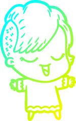 cold gradient line drawing of a happy cartoon girl