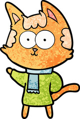 happy cartoon cat in winter clothes