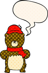 cute cartoon bear with speech bubble in comic book style