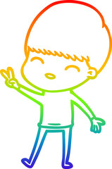 rainbow gradient line drawing of a happy cartoon boy