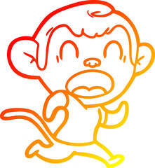 warm gradient line drawing of a shouting cartoon monkey running