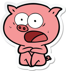sticker of a shocked cartoon pig sitting down