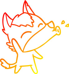 warm gradient line drawing of a howling wolf cartoon