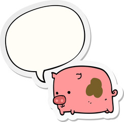 cartoon pig with speech bubble sticker