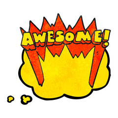 freehand drawn thought bubble textured cartoon awesome word