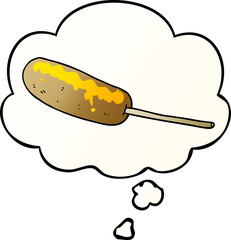 cartoon hotdog on a stick with thought bubble in smooth gradient style
