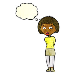 cartoon surprised woman with thought bubble