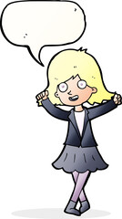 cartoon happy girl with speech bubble