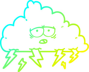 cold gradient line drawing of a cartoon storm cloud