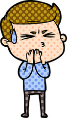 cartoon man sweating