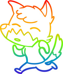 rainbow gradient line drawing of a cartoon fox