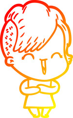 Fototapeta premium warm gradient line drawing of a cartoon happy hipster girl