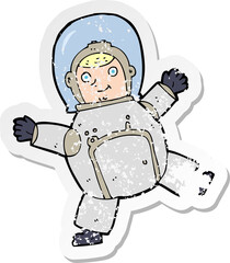 retro distressed sticker of a cartoon astronaut