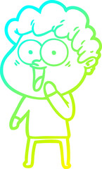 cold gradient line drawing of a cartoon happy man