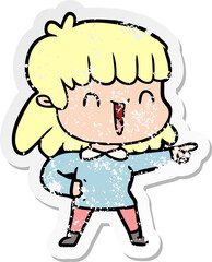 distressed sticker of a cartoon woman