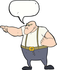 cartoon angry tough guy pointing with speech bubble