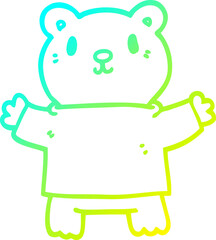 cold gradient line drawing of a cartoon teddy bear