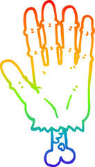 rainbow gradient line drawing of a cartoon zombie hand
