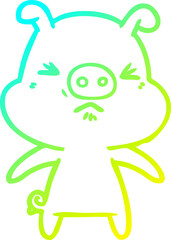 cold gradient line drawing of a cartoon angry pig