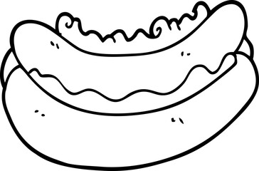 line drawing cartoon of a hotdog