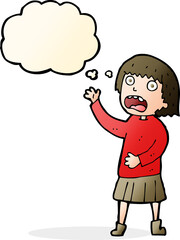 cartoon stressed out woman with thought bubble