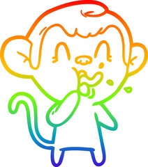 rainbow gradient line drawing of a crazy cartoon monkey