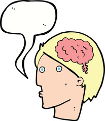 cartoon man with brain symbol with speech bubble