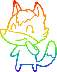 Obraz premium rainbow gradient line drawing of a friendly cartoon wolf