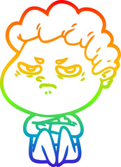 rainbow gradient line drawing of a cartoon angry man