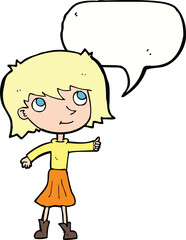 cartoon happy girl with speech bubble