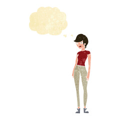 cartoon modern attractive woman with thought bubble