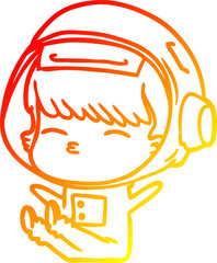 warm gradient line drawing of a cartoon curious astronaut