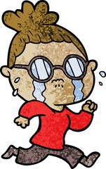 cartoon crying woman wearing spectacles