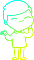 cold gradient line drawing of a cartoon shy smiling boy